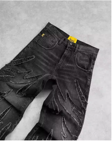 Jean Baggy Noir Rétro / Gris avec Broderie