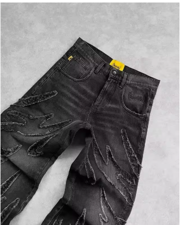 Schwarz/Graue Retro Baggy Jeans mit Stickerei