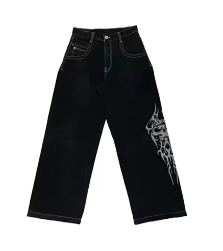 Vintage Baggy Jeans with Embroidered Pattern for Men and Women