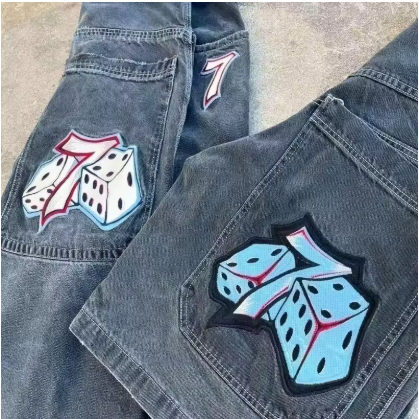 Vintage Baggy Jeans with Embroidered Pattern for Men and Women