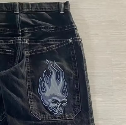 Jean Baggy Vintage à Motif Brodé pour Homme et Femme