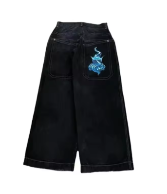 Vintage Baggy Jeans with Embroidered Pattern for Men and Women