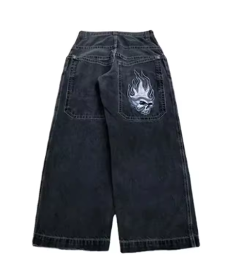 Vintage Baggy Jeans with Embroidered Pattern for Men and Women