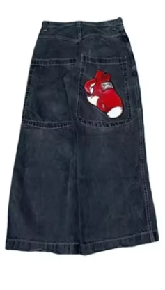 Jean Baggy Vintage à Motif Brodé pour Homme et Femme