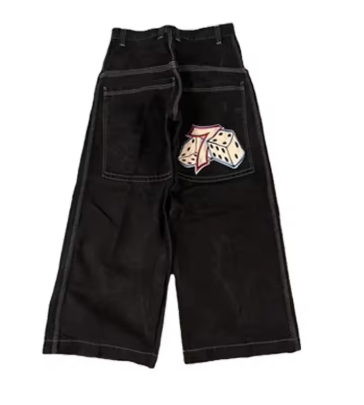 Vintage Baggy Jeans with Embroidered Pattern for Men and Women