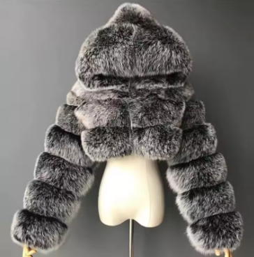 Manteau en fausse fourrure pour femme à capuche