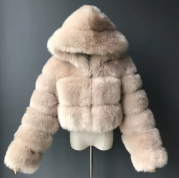 Manteau en fausse fourrure pour femme à capuche