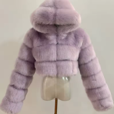 Manteau en fausse fourrure pour femme à capuche