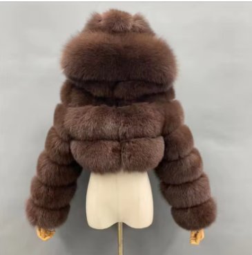 Manteau en fausse fourrure pour femme à capuche